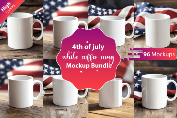 4th of July White Mug Mockup Bundle for Graphics and Product Mockups
