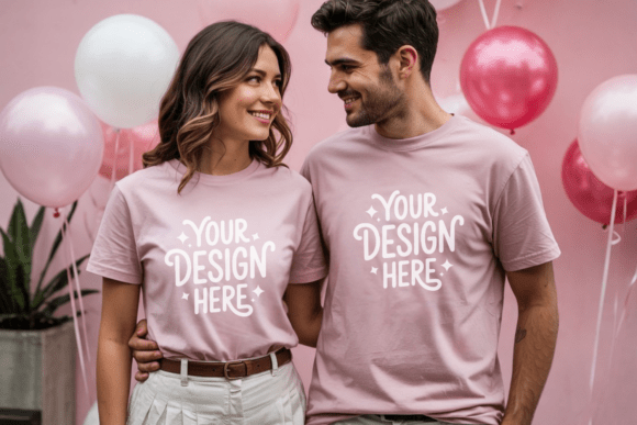 BC3001 Valentine Couple Shirt Mockup for Product Mockups and Graphics