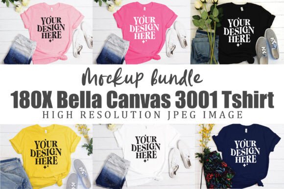 Bella Canvas 3001 Flat Lay Mockup Trendy for Product Mockups and Graphics