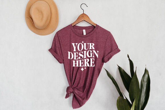 Bella Canvas 3001 Hanging Maroon Mockup for Product Mockups and Graphics