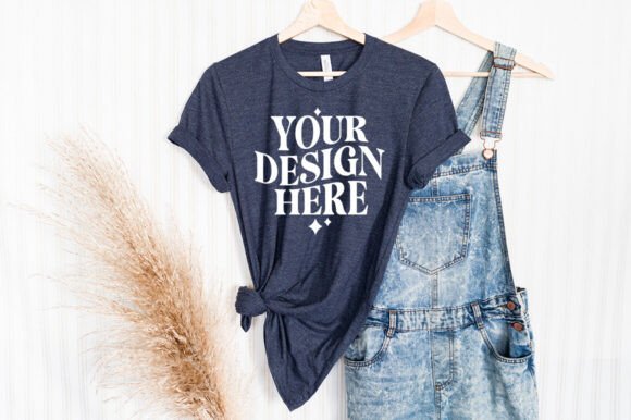 Bella Canvas 3001 Hanging Navy Mockup - Product Mockups in Graphics