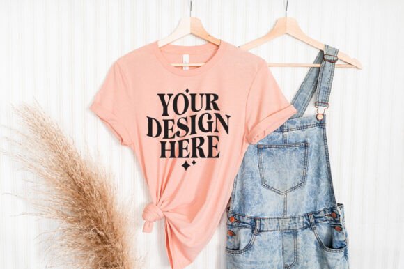Bella Canvas 3001 Heather Peach Mockup for Product Mockups and Graphics