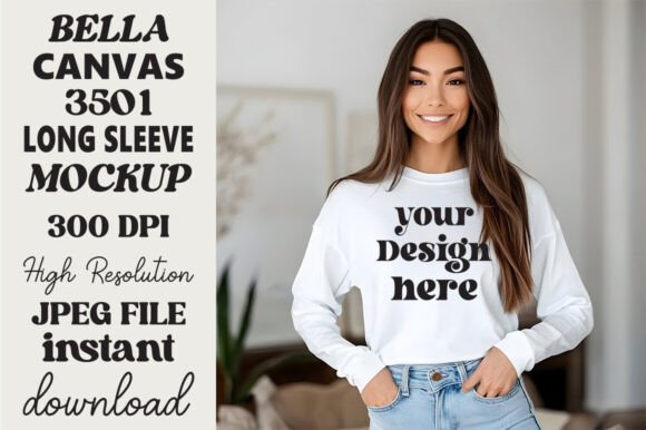 Bella Canvas 3501 Long Sleeve Mockup 174 for Product Mockups and Graphics
