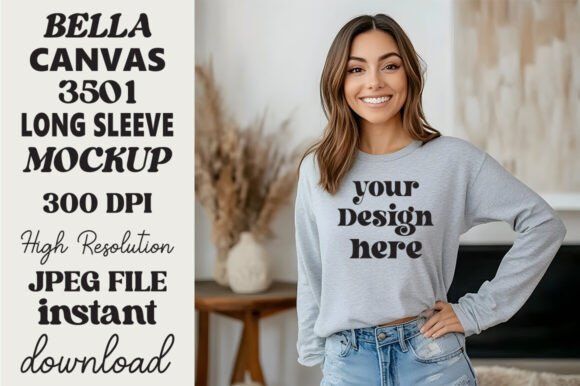Bella Canvas 3501 Long Sleeve Mockup 22 for Product Mockups and Graphics