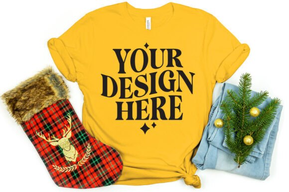 Christmas Bella Canvas 3001 Mockup Gold - A Festive Graphic Design Asset