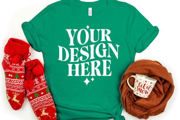 Christmas Bella Canvas 3001 Mockup Kelly - A Festive Graphic Asset for Handmade Creators