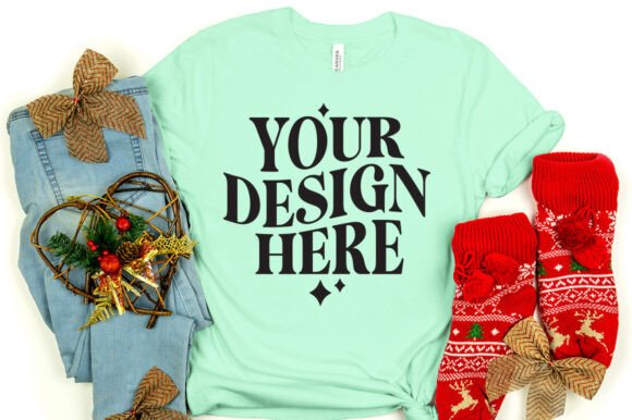 Christmas Bella Canvas 3001 Mockup Mint - A Festive Graphic Asset for Handmade Creations