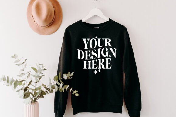 Gildan 18000 Hanging Black Mockup Graphics