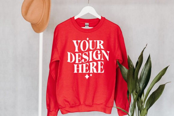 Gildan 18000 Hanging Red Mockup - A Graphic Design Asset for Product Mockups