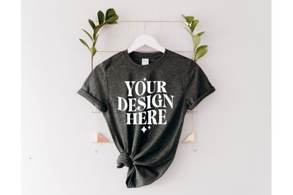 Gildan 64000 Hanging Dark Heather Mockup for Product Mockups and Graphics